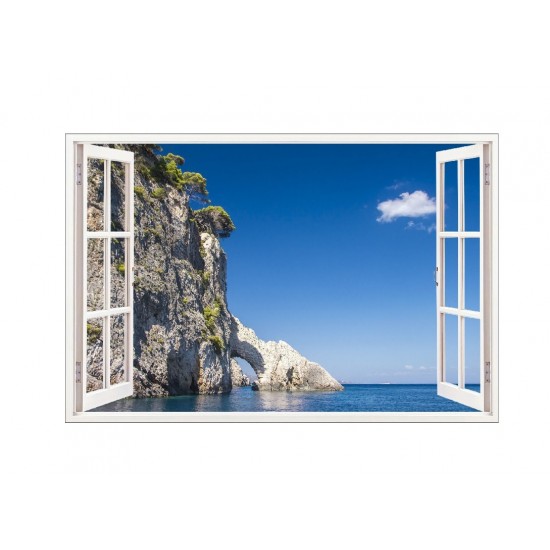 Sticker decorativ, Fereastra 3D, Insula Zakynthos, 85 cm, 675STK