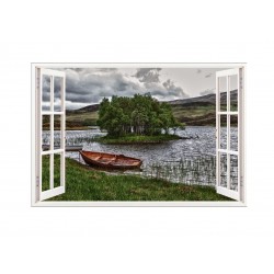 Sticker decorativ, Fereastra 3D, Lac, 85 cm, 606STK