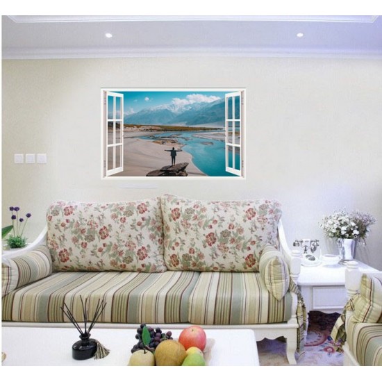 Sticker decorativ, Fereastra 3D, Munti, 85 cm, 574STK
