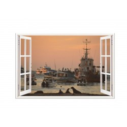 Sticker decorativ, Fereastra 3D, Nave marine, 85 cm, 668STK
