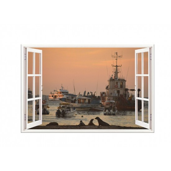 Sticker decorativ, Fereastra 3D, Nave marine, 85 cm, 668STK Sticker decorativ, Fereastra 3D, Nave marine, 85 cm, 668STK
