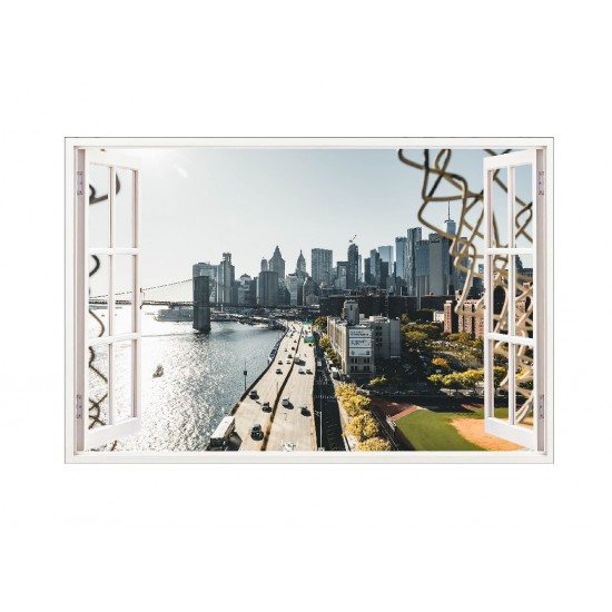 Sticker decorativ, Fereastra 3D, New York, 85 cm, 689STK