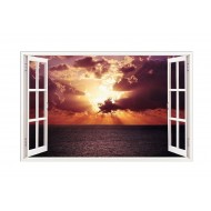 Sticker decorativ, Fereastra 3D, Ocean, Apus, 85 cm, 585STK