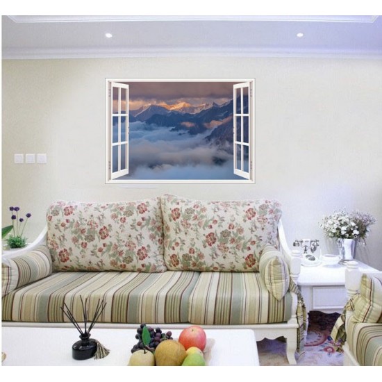 Sticker decorativ, Fereastra 3D, Peisaj de Munte, 85 cm, 602STK