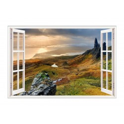 Sticker decorativ, Fereastra 3D, Peisaj de munte, 85 cm, 577STK