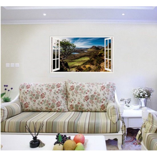 Sticker decorativ, Fereastra 3D, Peisaj de munte, 85 cm, 578STK