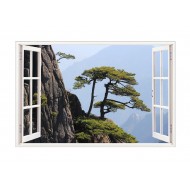 Sticker decorativ, Fereastra 3D, Peisaj de munte, 85 cm, 579STK