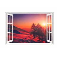 Sticker decorativ, Fereastra 3D, Peisaj de munte, Apus, 85 cm, 582STK