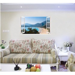 Sticker decorativ, Fereastra 3D, Plaja, 85 cm, 576STK