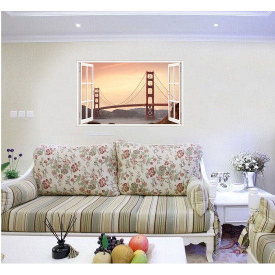 Sticker decorativ, Fereastra 3D, Podul Golden Gate, 85 cm, 641STK Sticker decorativ, Fereastra 3D, Podul Golden Gate, 85 cm, 641STK