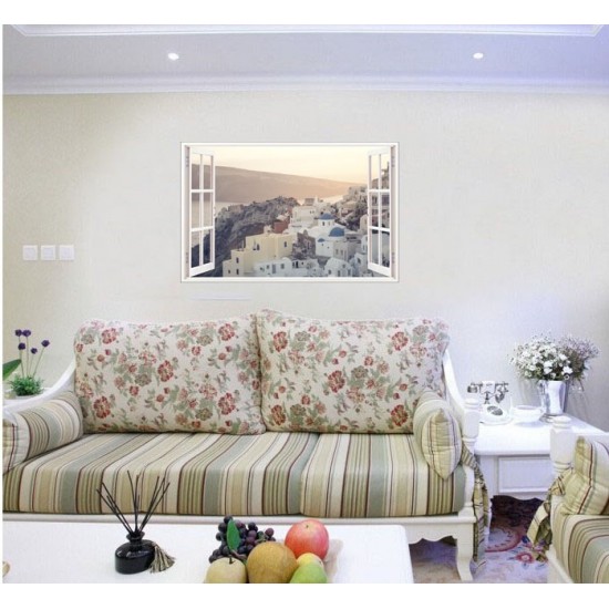 Sticker decorativ, Fereastra 3D, Santorini, 85 cm, 672STK