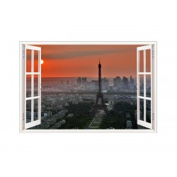 Sticker decorativ, Fereastra 3D, Turnul eiffel, 85 cm, 565STK