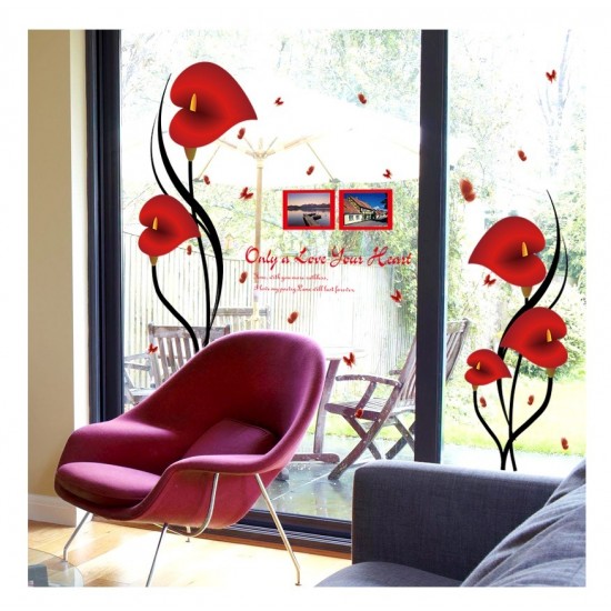 Sticker decorativ, Flori Anthurium rosii, 147 cm, 742STK