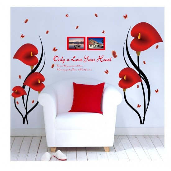 Sticker decorativ, Flori Anthurium rosii, 147 cm, 742STK