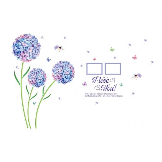 Sticker decorativ, Flori albastre cu 2 rame foto, 145 cm, 795STK