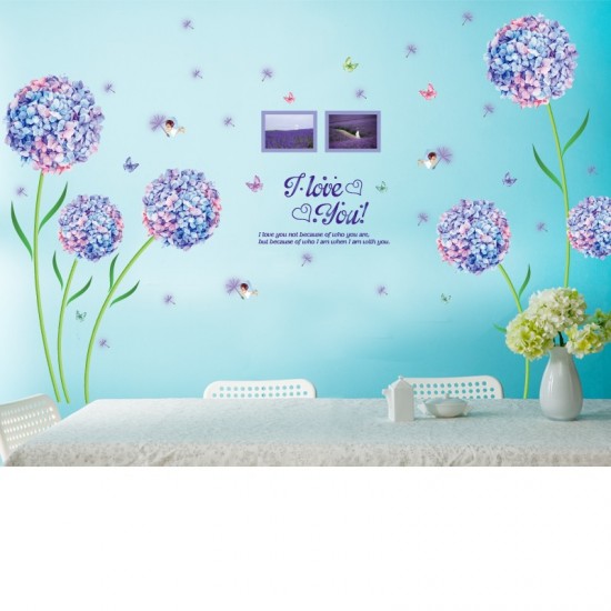 Sticker decorativ, Flori albastre cu 2 rame foto, 145 cm, 795STK