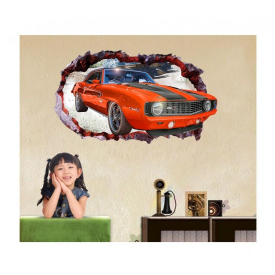 Sticker decorativ, Gaura in perete, Masina, 80 cm, 1006STK-1