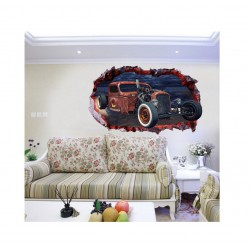 Sticker decorativ, Gura in perete 3D, Masina, 80 cm, 1009STK-1