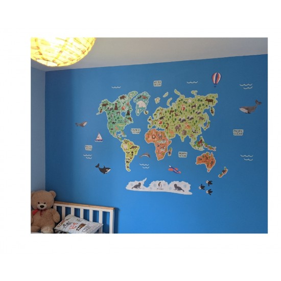 Sticker decorativ, Harta lumii a animalelor, 140 cm, 750STK Sticker decorativ, Harta lumii a animalelor, 140 cm, 750STK