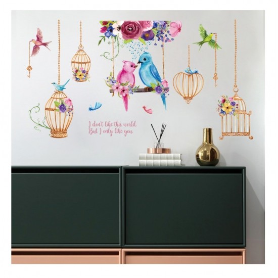 Sticker decorativ, Pasari, Colivie, 141 cm, 734STK