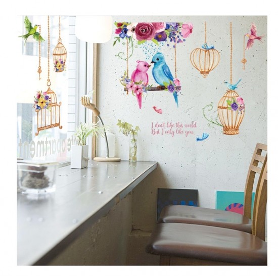 Sticker decorativ, Pasari, Colivie, 141 cm, 734STK