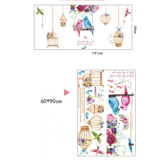 Sticker decorativ, Pasari, Colivie, 141 cm, 734STK