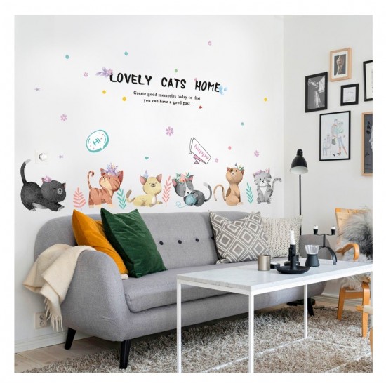 Sticker decorativ, Pisici, Lovely cats home, 135 cm, 728STK