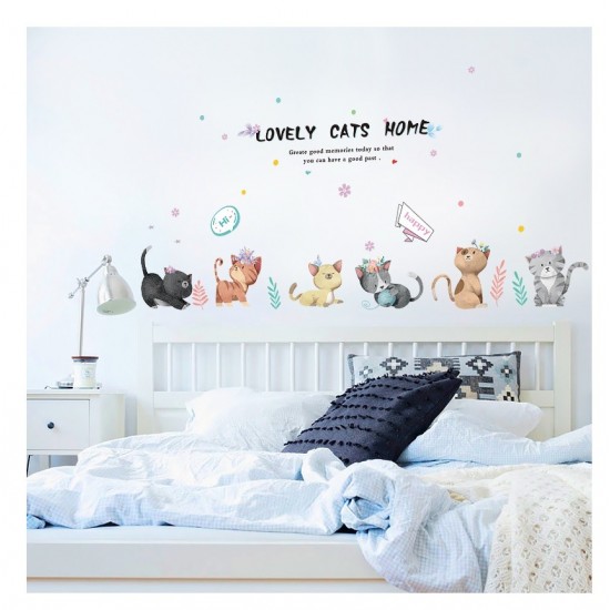 Sticker decorativ, Pisici, Lovely cats home, 135 cm, 728STK