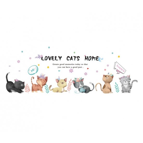 Sticker decorativ, Pisici, Lovely cats home, 135 cm, 728STK