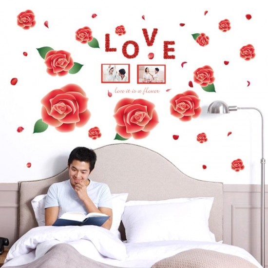 Sticker decorativ, Trandafiri rosii cu 2 rame foto, 120 cm, 793STK