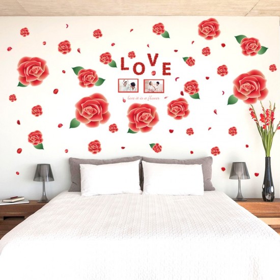 Sticker decorativ, Trandafiri rosii cu 2 rame foto, 120 cm, 793STK