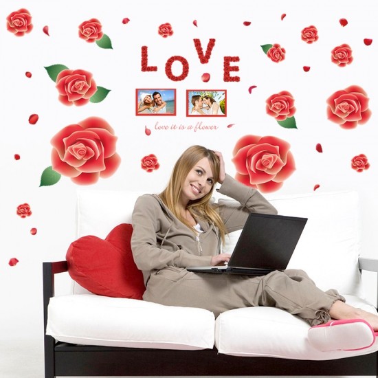 Sticker decorativ, Trandafiri rosii cu 2 rame foto, 120 cm, 793STK