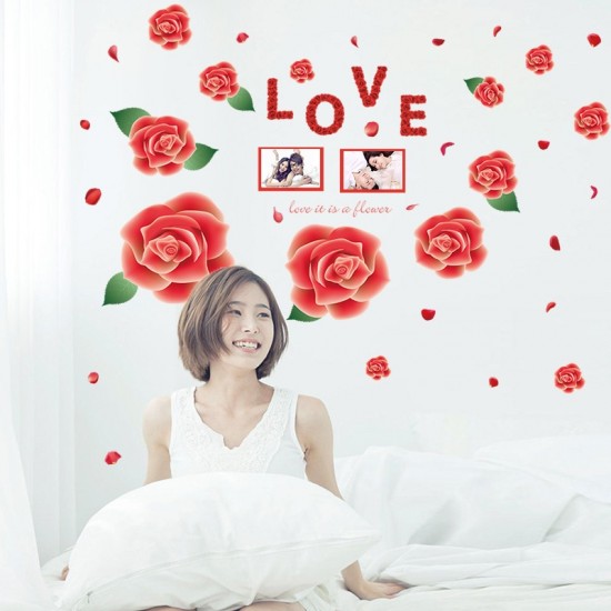 Sticker decorativ, Trandafiri rosii cu 2 rame foto, 120 cm, 793STK