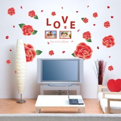 Sticker decorativ, Trandafiri rosii cu 2 rame foto, 120 cm, 793STK
