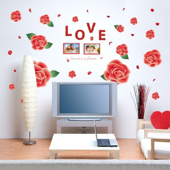 Sticker decorativ, Trandafiri rosii cu 2 rame foto, 120 cm, 793STK
