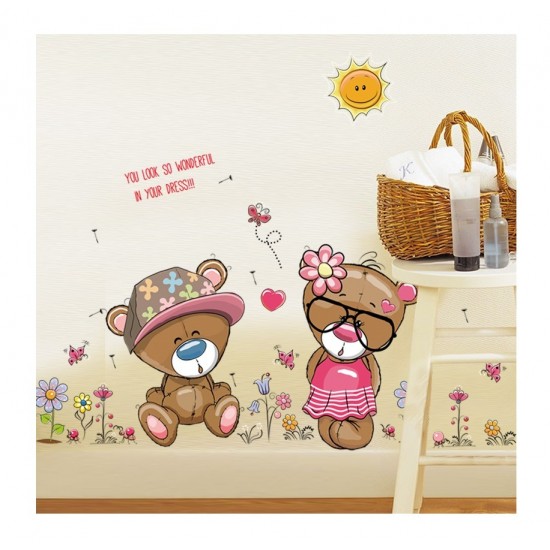 Sticker decorativ, Ursuleti, Flori, 110 cm, 724STK
