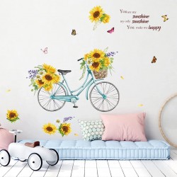 Sticker decorativ cu Bicicleta si flori, 120 cm, 1132STK