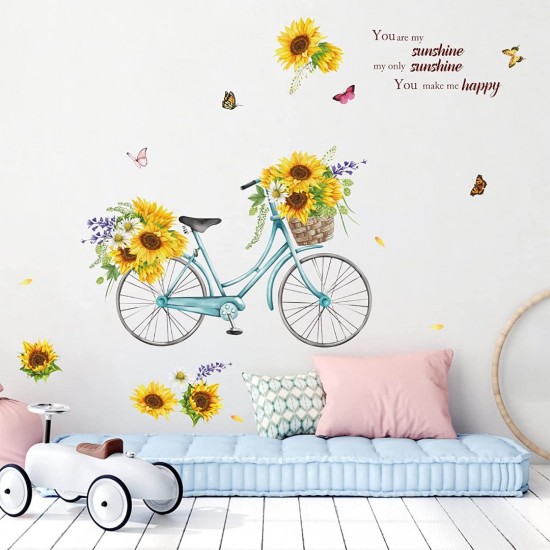 Sticker decorativ cu Bicicleta si flori, 120 cm, 1132STK
