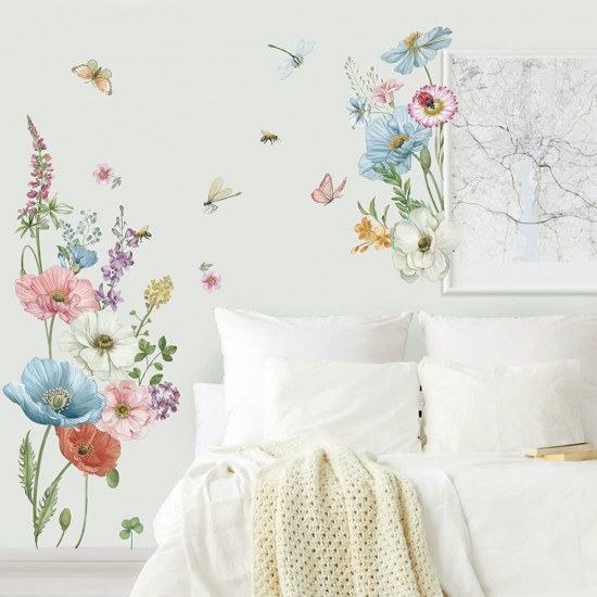Sticker decorativ cu Flori albastre, 120 cm, 1137STK