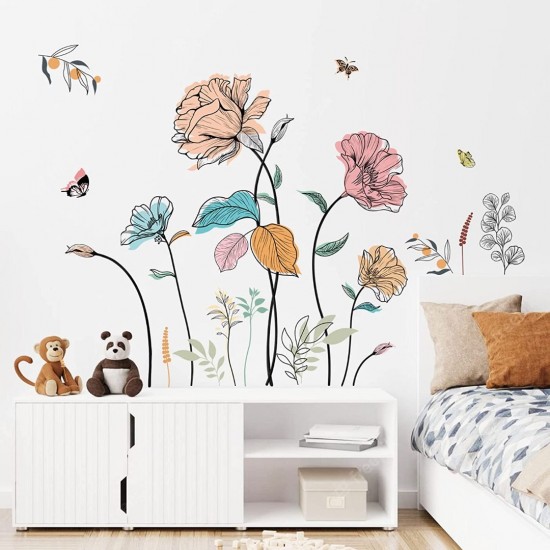 Sticker decorativ cu Flori colorate, 120 cm, 1134STK