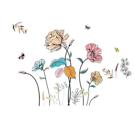 Sticker decorativ cu Flori colorate, 120 cm, 1134STK