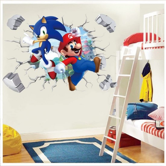 Sticker decorativ cu Mario si Sonic, 60 cm, 1100STK