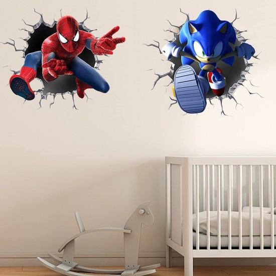 Sticker decorativ cu Sonic si Spiderman, 70 cm, 1116STK Sticker decorativ cu Sonic si Spiderman, 70 cm, 1116STK
