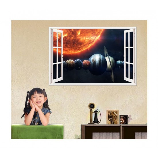 Sticker decorativ, fereastra 3D,  Planeta, 85 cm, 1037STK