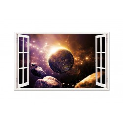Sticker decorativ, fereastra 3D,  Planeta, 85 cm, 1042STK