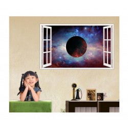 Sticker decorativ, fereastra 3D,  Planeta, 85 cm, 1043STK