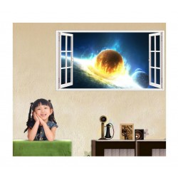 Sticker decorativ, fereastra 3D,  Planeta, 85 cm, 1044STK