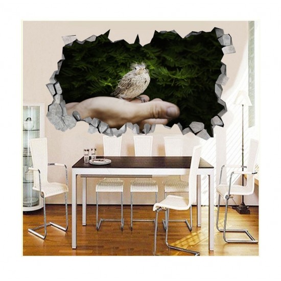 Sticker decorativ, gaura in perete 3D,  Bird, 85 cm, 184STK-1