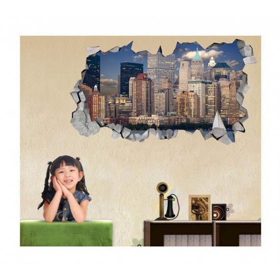 Sticker decorativ, gaura in perete 3D,  Oras, 85 cm, 187STK-1