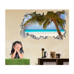 Sticker decorativ, gaura in perete 3D,  Plaja, 85 cm, 166STK-1